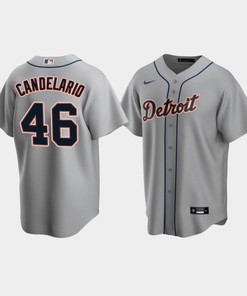 Men's Detroit Tigers 46 Jeimer Candelario Gray Road Jersey
