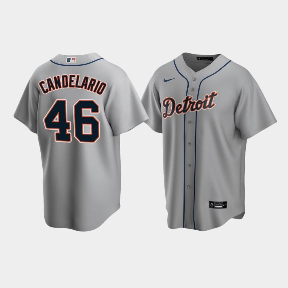 Men's Detroit Tigers 46 Jeimer Candelario Gray Road Jersey