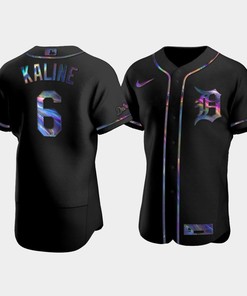 Men's Detroit Tigers Al Kaline 6 Black Golden Edition Holographic Jersey