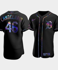 Men's Detroit Tigers Jeimer Candelario 46 Black Golden Edition Holographic Jersey