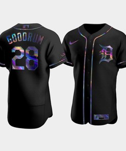 Men's Detroit Tigers Niko Goodrum 28 Black Golden Edition Holographic Jersey