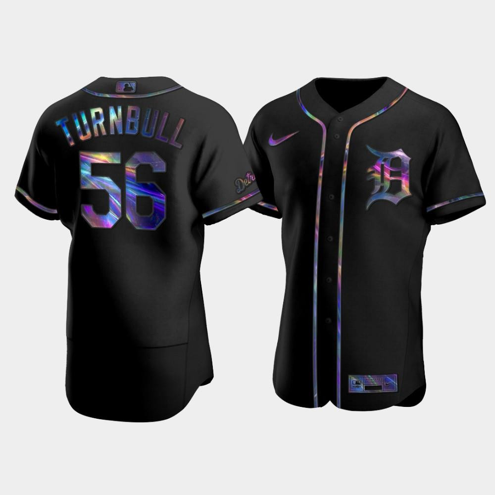 Men's Detroit Tigers Spencer Turnbull 56 Black Golden Edition Holographic Jersey
