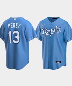 Men's Kansas City Royals 13 Salvador Perez Light Blue Alternate Jersey