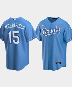 Men's Kansas City Royals 15 Whit Merrifield Light Blue Alternate Jersey