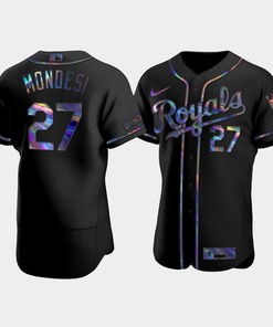 Men's Kansas City Royals Adalberto Mondesi 27 Black Golden Edition Holographic Jersey