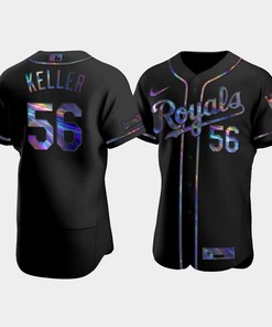 Men's Kansas City Royals Brad Keller 56 Black Golden Edition Holographic Jersey