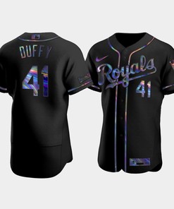 Men's Kansas City Royals Danny Duffy 41 Black Golden Edition Holographic Jersey