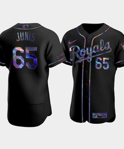 Men's Kansas City Royals Jakob Junis 65 Black Golden Edition Holographic Jersey