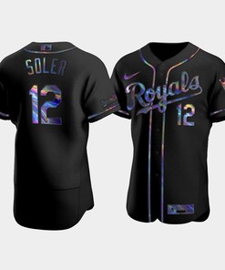 Men's Kansas City Royals Jorge Soler 12 Black Golden Edition Holographic Jersey
