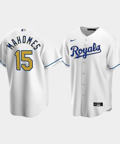 Men's Kansas City Royals Patrick Mahomes 15 White Home Cool Base Jersey
