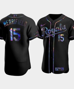 Men's Kansas City Royals Whit Merrifield 15 Black Golden Edition Holographic Jersey