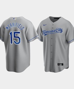 Men's Kansas City Royals Whit Merrifield 15 Gray Road Cool Base Jersey