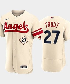 Men's Los Angeles Angels 27 Mike Trout 2022-23 City Connect Cream Jersey