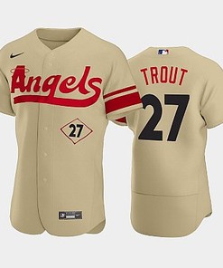 Men's Los Angeles Angels 27 Mike Trout 2022-23 City Connect Gold Jersey