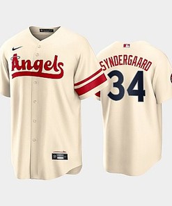 Men's Los Angeles Angels 34 Noah Syndergaard 2022-23 City Connect Cream Jersey
