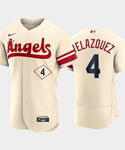 Men's Los Angeles Angels 4 Andrew Velazquez 2022-23 City Connect Cream Jersey