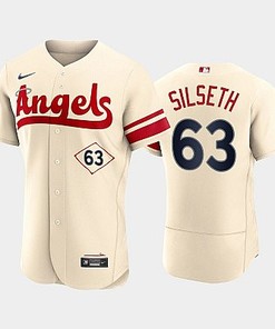 Men's Los Angeles Angels 63 Chase Silseth 2022-23 City Connect Cream Jersey