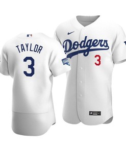 Men's Los Angeles Dodgers Chris Taylor 3 2020 World Series Champions Home Jersey White