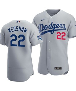Men's Los Angeles Dodgers Clayton Kershaw 22 2020 World Series Champions Alternate Jersey Gray