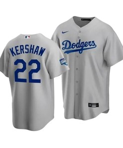 Men's Los Angeles Dodgers Clayton Kershaw 22 2020 World Series Champions Gray Alternate Jersey