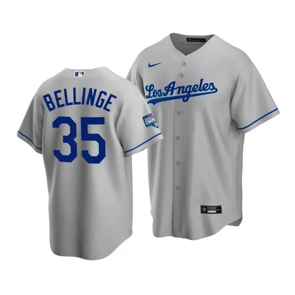 Men's Los Angeles Dodgers Cody Bellinger 35 2020 World Series Champions Gray Road Jersey