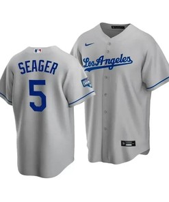 Men's Los Angeles Dodgers Corey Seager 5 2020 World Series Champions Gray Road Jersey