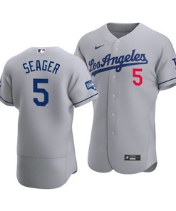 Men's Los Angeles Dodgers Corey Seager 5 2020 World Series Champions Road Jersey Gray