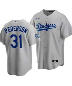 Men's Los Angeles Dodgers Joc Pederson 31 2020 World Series Champions Gray Alternate Jersey