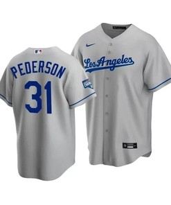 Men's Los Angeles Dodgers Joc Pederson 31 2020 World Series Champions Gray Road Jersey