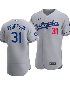 Men's Los Angeles Dodgers Joc Pederson 31 2020 World Series Champions Road Jersey Gray