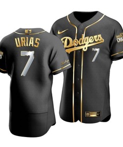 Men's Los Angeles Dodgers Julio Urias 7 2020 World Series Champions Golden Jersey Black