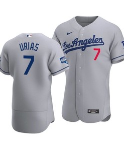 Men's Los Angeles Dodgers Julio Urias 7 2020 World Series Champions Road Jersey Gray