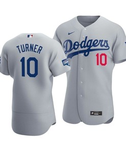 Men's Los Angeles Dodgers Justin Turner 10 2020 World Series Champions Alternate Jersey Gray