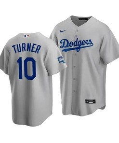 Men's Los Angeles Dodgers Justin Turner 10 2020 World Series Champions Gray Alternate Jersey