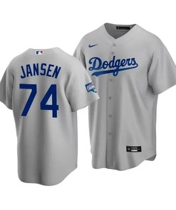 Men's Los Angeles Dodgers Kenley Jansen 74 2020 World Series Champions Gray Alternate Jersey