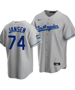Men's Los Angeles Dodgers Kenley Jansen 74 2020 World Series Champions Gray Road Jersey