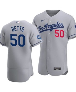 Men's Los Angeles Dodgers Mookie Betts 50 2020 World Series Champions Road Jersey Gray
