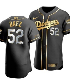 Men's Los Angeles Dodgers Pedro Baez 52 2020 World Series Champions Golden Jersey Black