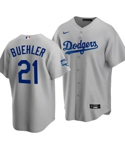 Men's Los Angeles Dodgers Walker Buehler 21 2020 World Series Champions Gray Alternate Jersey