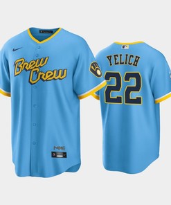 Men's Milwaukee Brewers 22 Christian Yelich 2022-23 City Connect Powder Blue Jersey