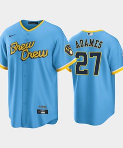 Men's Milwaukee Brewers 27 Willy Adames 2022-23 City Connect Powder Blue Jersey