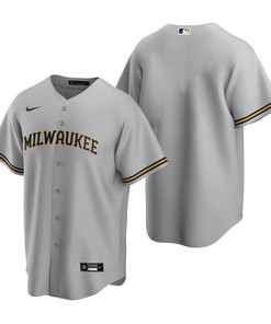 Mens Milwaukee Brewers #28 Mlb Baseball Team Road Grey Jersey Gift For Brewers Fans