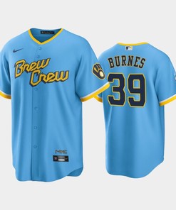 Men's Milwaukee Brewers 39 Corbin Burnes 2022-23 City Connect Powder Blue Jersey