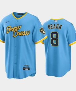 Men's Milwaukee Brewers 8 Ryan Braun 2022-23 City Connect Powder Blue Jersey