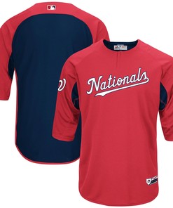 Men's Red/Navy Washington Nationals Collection On-Field 3/4-Sleeve Batting Practice Jersey