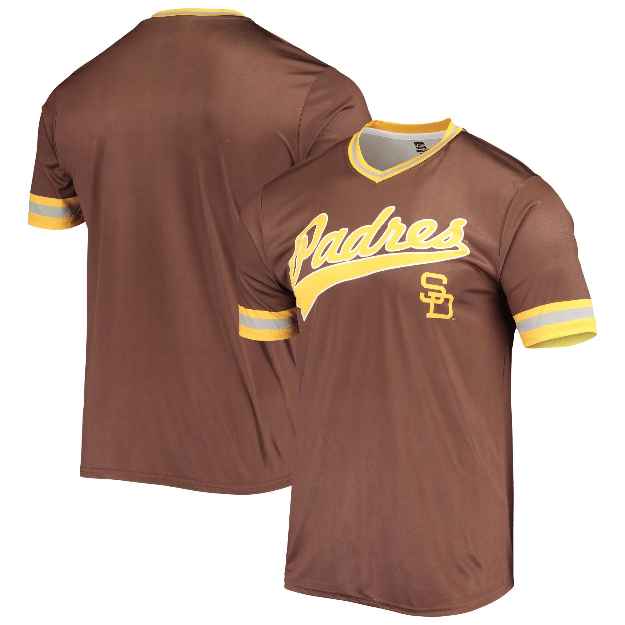 Men's Stitches Brown/Yellow San Diego Padres Cooperstown Collection V-Neck Team Color Jersey