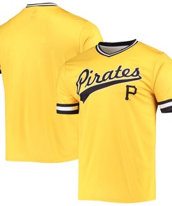 Men's Stitches Gold/Black Pittsburgh Pirates Cooperstown Collection V-Neck Team Color Jersey