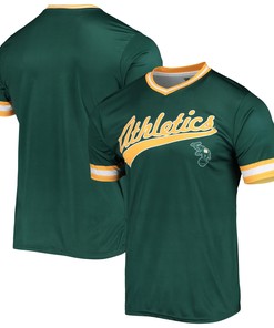 Men's Stitches Green/Yellow Oakland Athletics Cooperstown Collection V-Neck Team Color Jersey