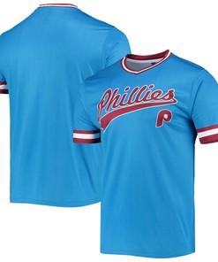 Men's Stitches Light Blue/Burgundy Philadelphia Phillies Cooperstown Collection V-Neck Team Color Jersey