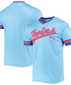 Men's Stitches Light Blue/Royal Minnesota Twins Cooperstown Collection V-Neck Team Color Jersey